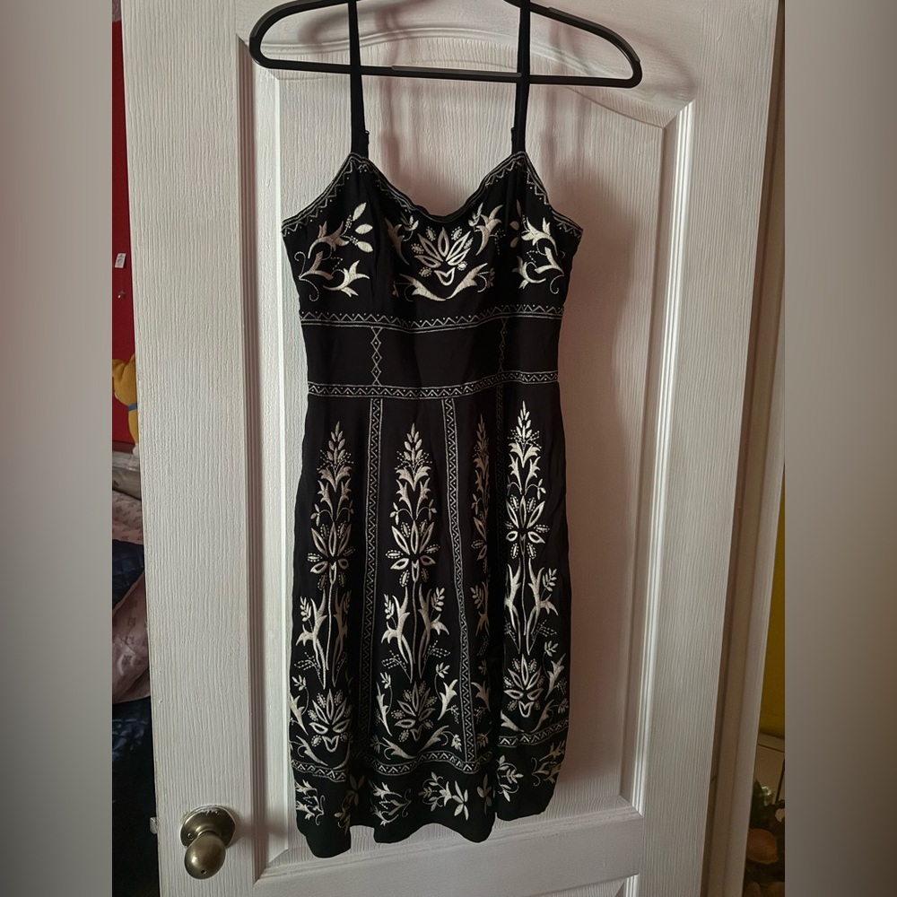 INC International Concepts Black and White Embroidered Midi Dress